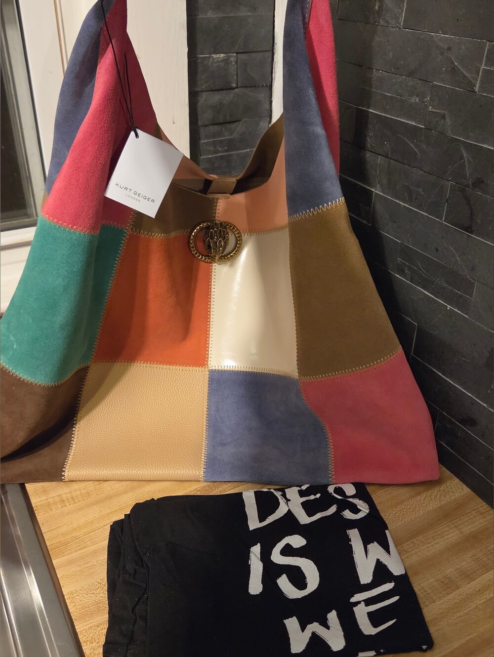 Kurt Geiger NWT Suede Patchwork Hobo Bag & Dustbag
